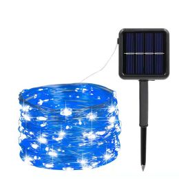 Solar Christmas String Lights; 33ft 100 LED Solar 8 Modes Outdoor Waterproof String Lights For Christmas Tree Garden Decoration (multi-color) - Blue