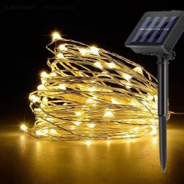 Solar Christmas String Lights; 33ft 100 LED Solar 8 Modes Outdoor Waterproof String Lights For Christmas Tree Garden Decoration (multi-color) - Warm W