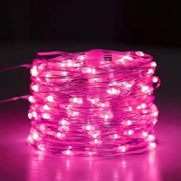 Solar Christmas String Lights; 33ft 100 LED Solar 8 Modes Outdoor Waterproof String Lights For Christmas Tree Garden Decoration (multi-color) - Pink