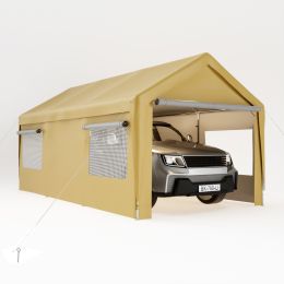 10x20 ft Heavy Duty Carport with Roll-up Ventilated Windows, Portable Garage Metal Carport with Removable Sidewalls and Doors for Car, Truck, Boat, Be