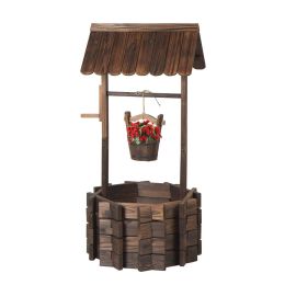 Outdoor wooden wishing well-with bucket - Wood grain color