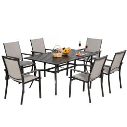 MEOOEM Patio Dining Set  Outdoor Furniture Bistro Metal Table Side Table and Metal Stackable Chairs;  Black - Modern