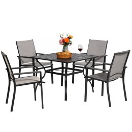 MEOOEM Patio Dining Set  Outdoor Furniture Bistro Metal Table Side Table and Metal Stackable Chairs;  Black - American