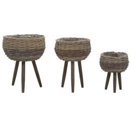 Planter 3 pcs Wicker with PE Lining - Brown