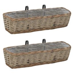 Balcony Planter 2 pcs Wicker with PE Lining 23.6" - Brown