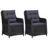 Patio Chairs 2 pcs with Cushions Poly Rattan Black - Black