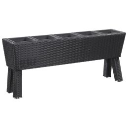 Garden Raised Bed with Legs and 5 Pots 46.4"x9.8"x19.7" Poly Rattan Black - Black