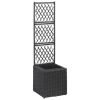 Trellis Raised Bed with 1 Pot 11.8"x11.8"x42.1" Poly Rattan Black - Black