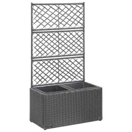 Trellis Raised Bed with 2 Pots 22.8"x11.8"x42.1" Poly Rattan Black - Black