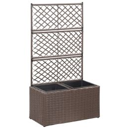 Trellis Raised Bed with 2 Pots 22.8"x11.8"x42.1" Poly Rattan Brown - Brown