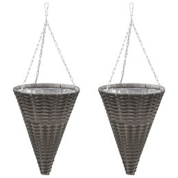 Hanging Flower Baskets 2 pcs Poly Rattan Gray - Grey