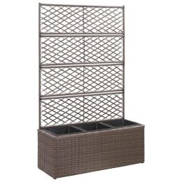 Trellis Raised Bed with 3 Pots 32.7"x11.8"x51.2" Poly Rattan Brown - Brown