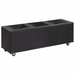 Garden Raised Bed with 3 Pots 39.4"x11.8"x14.2" Poly Rattan Black - Black