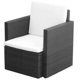 Patio Chair with Cushions and Pillows Poly Rattan Black - Black