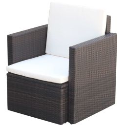 Patio Chair with Cushions and Pillows Poly Rattan Brown - Brown