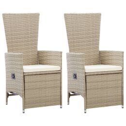 Reclining Patio Chairs 2 pcs with Cushions Poly Rattan Beige - Beige