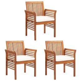 Patio Dining Chairs with Cushions 3 pcs Solid Acacia Wood - Brown