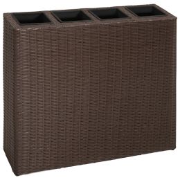 Garden Raised Bed with 4 Pots Poly Rattan Brown - Brown