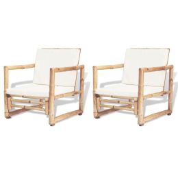 Patio Chairs 2 pcs with Cushions and Pillows Bamboo - Brown