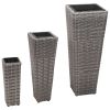 Garden Raised Beds 3 pcs Poly Rattan Gray - Grey