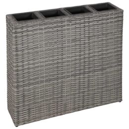 Garden Raised Bed with 4 Pots Poly Rattan Gray - Grey