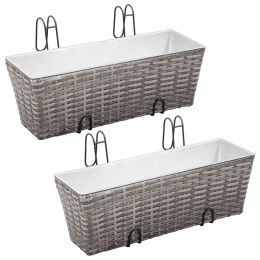 Balcony Raised Beds 2 pcs 19.7" Gray Poly Rattan - Grey