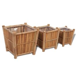 Raised Bed Set 3 Pieces Bamboo with Nylon Lining - Brown