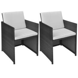 Patio Chairs 2 pcs with Cushions and Pillows Poly Rattan Black - Black