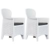 Patio Chairs 2 pcs with Cushion White Plastic Rattan Look - White