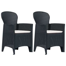 Patio Chairs 2 pcs with Cushion Anthracite Plastic Rattan Look - Anthracite