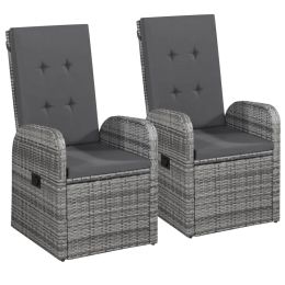 Reclining Patio Chairs 2 pcs with Cushions Poly Rattan Gray - Grey