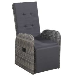 Reclining Patio Chair with Cushion Poly Rattan Gray - Grey