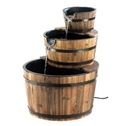 Outdoor Garden 3-Tier Half Barrel Water Fountain - WBF14443