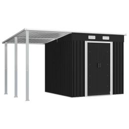 Garden Shed with Extended Roof Anthracite 136.2"x76"x71.3" Steel - Grey