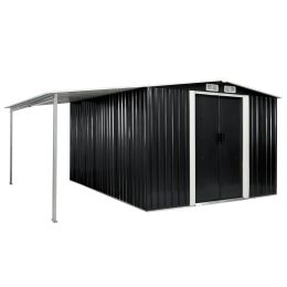 Garden Shed with Sliding Doors Anthracite 152"x122.8"x70.1" Steel - Grey