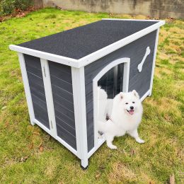 Large Wooden Dog House;  Outdoor Waterproof Dog Cage;  Windproof and Warm Dog Kennel Easy to Assemble - Gray