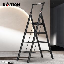 DATION 4 Step Ladder;  Retractable Handgrip Folding Step Stool with Anti-Slip Wide Pedal;  Aluminum Step Ladders 4 Steps;  300lbs Safety Household Lad