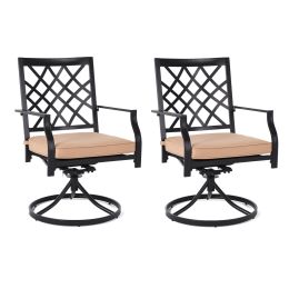 MEOOEM Outdoor Swivel Chairs Set of 2 Patio Metal Dining Rocker Chair with Cushion Suports 300lbs for Garden Backyard - Patio Dining Chairs