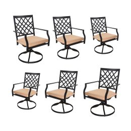 MEOOEM Outdoor Swivel Chairs Set of 6 Patio Metal Dining Rocker Chair with Cushion Suports 300lbs for Garden Backyard - Patio Dining Chairs