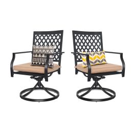 Outdoor Swivel Chairs Set of 2 Patio Metal Dining Rocker Chair with Cushion Surports 300 lbs for Garden Backyard Poolside,Black (2pcs Black-Lattice) -