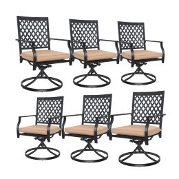 Outdoor Swivel Chairs Set of 6 Patio Metal Dining Rocker Chair with Cushion Surports 300 lbs for Garden Backyard Poolside,Black (2pcs Black-Lattice) -