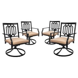 Outdoor Swivel Chairs Set of 4 Patio Metal Dining Rocker Chair with Cushion Surports 300 lbs for Garden Backyard Poolside,Black - Patio Dining Chairs