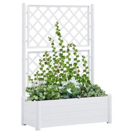 Garden Planter with Trellis 39.4"x16.9"x55.9" PP White - White