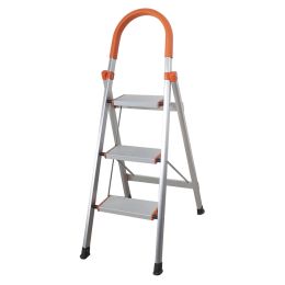 330 lbs Load Capacity  Folding Platform Stool Non-slip 3 Step Aluminum Ladder XH - Orange & Silver