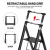 4 Step Ladder;  Retractable Handgrip Folding Step Stool with Anti-Slip Wide Pedal;  Aluminum Step Ladders 4 Steps;  300lbs Safety Household Ladder - 4