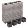 Garden Raised Bed with 4 Pots 31.5"x8.7"x31.1" Poly Rattan Gray - Grey