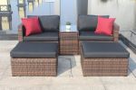 5 Pieces Outdoor Patio Garden Brown Wicker Sectional Conversation Sofa Set - Default