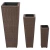 Garden Raised Beds 3 pcs Poly Rattan Brown - Brown