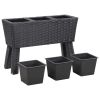 Garden Raised Bed with Legs and 3 Pots 28.3"x9.8"x19.7" Poly Rattan Black - Black