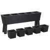 Garden Raised Bed with Legs and 5 Pots 46.4"x9.8"x19.7" Poly Rattan Black - Black